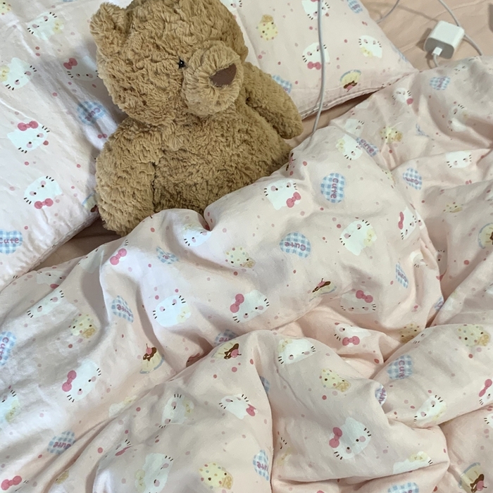 91家纺网 家纺一手货源 找家纺 源启生活 2025新款A类全棉双层纱四件套 粉粉猫