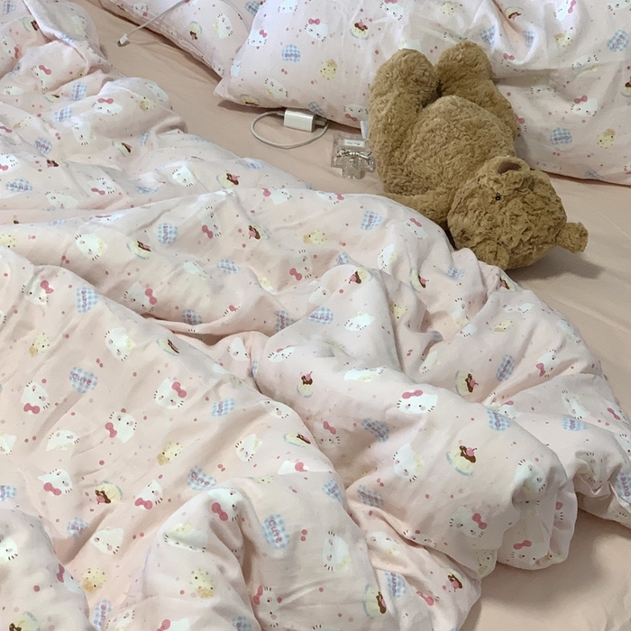 91家纺网 家纺一手货源 找家纺 源启生活 2025新款A类全棉双层纱四件套 粉粉猫