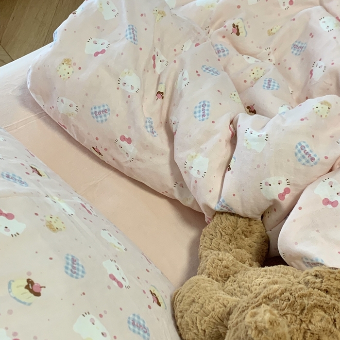 91家纺网 家纺一手货源 找家纺 源启生活 2025新款A类全棉双层纱四件套 粉粉猫