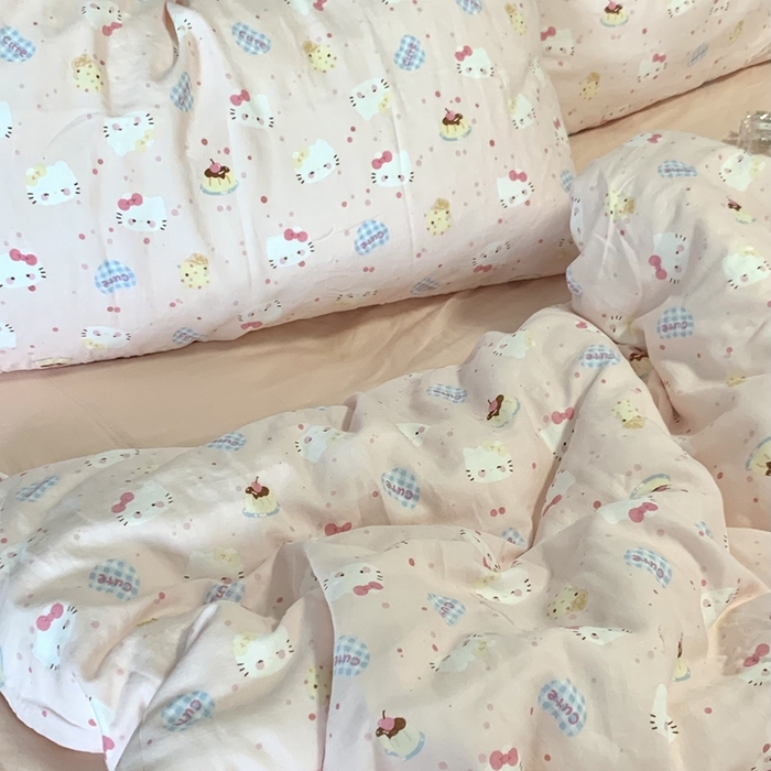 91家纺网 家纺一手货源 找家纺 源启生活 2025新款A类全棉双层纱四件套 粉粉猫