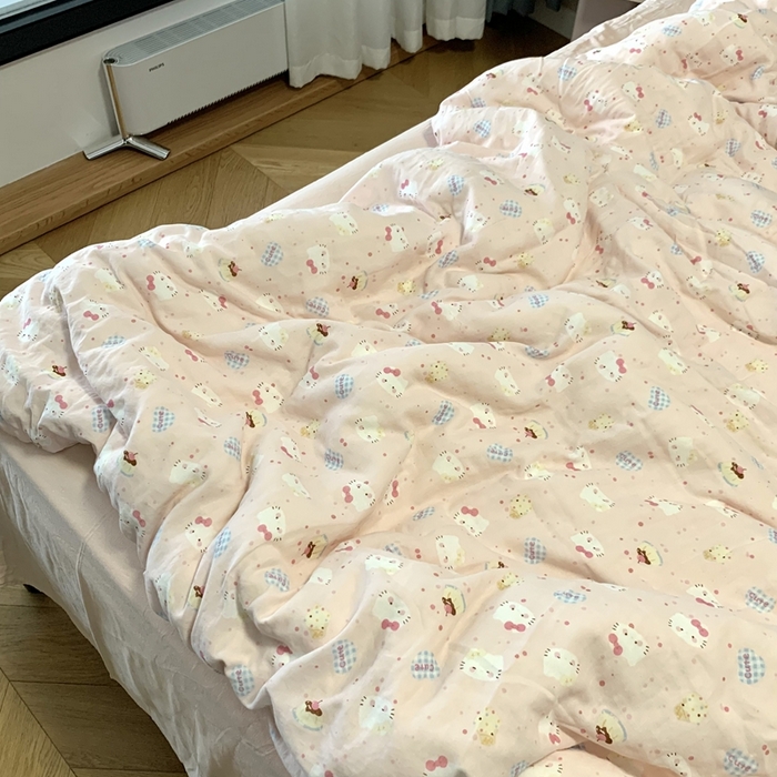 91家纺网 家纺一手货源 找家纺 源启生活 2025新款A类全棉双层纱四件套 粉粉猫