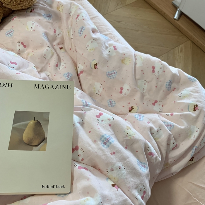 91家纺网 家纺一手货源 找家纺 源启生活 2025新款A类全棉双层纱四件套 粉粉猫