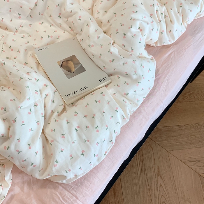 91家纺网 家纺一手货源 找家纺 源启生活 2025新款A类全棉双层纱四件套 粉诺