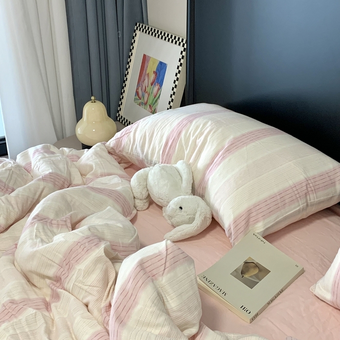 91家纺网 家纺一手货源 找家纺 源启生活 2025新款A类全棉双层纱四件套 简爱粉