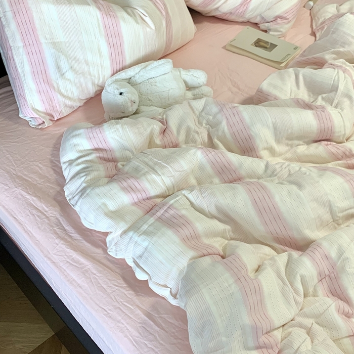 91家纺网 家纺一手货源 找家纺 源启生活 2025新款A类全棉双层纱四件套 简爱粉