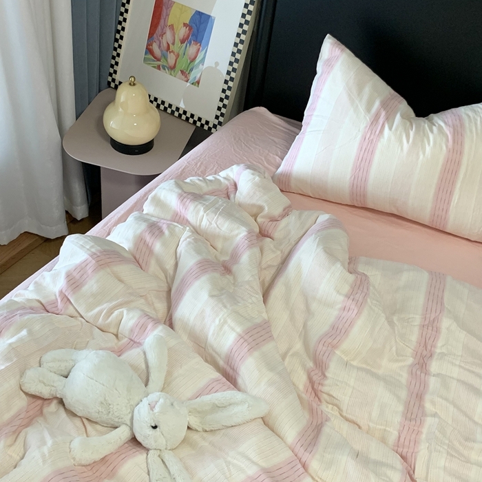 91家纺网 家纺一手货源 找家纺 源启生活 2025新款A类全棉双层纱四件套 简爱粉