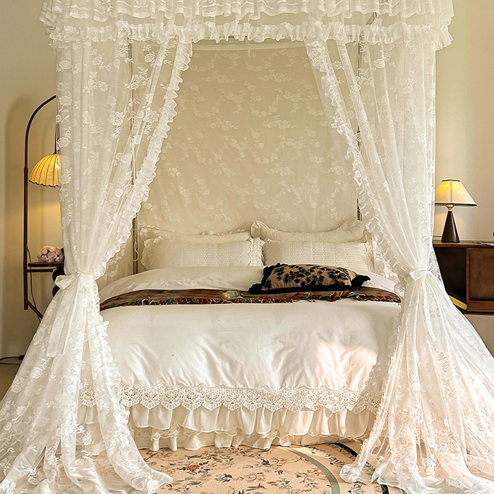 91家纺网 家纺一手货源 找家纺 都市缘蚊帐 2026新款303欧式浪漫导轨蕾丝提花蚊帐 303可可庄园-奶油白
