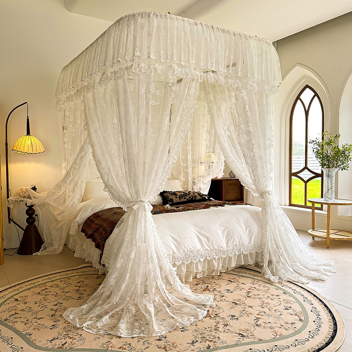 91家纺网 家纺一手货源 找家纺 都市缘蚊帐 2026新款303欧式浪漫导轨蕾丝提花蚊帐 303可可庄园-奶油白