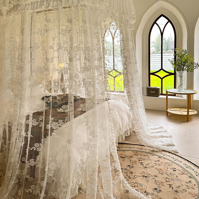 91家纺网 家纺一手货源 找家纺 都市缘蚊帐 2026新款303欧式浪漫导轨蕾丝提花蚊帐 303可可庄园-奶油白