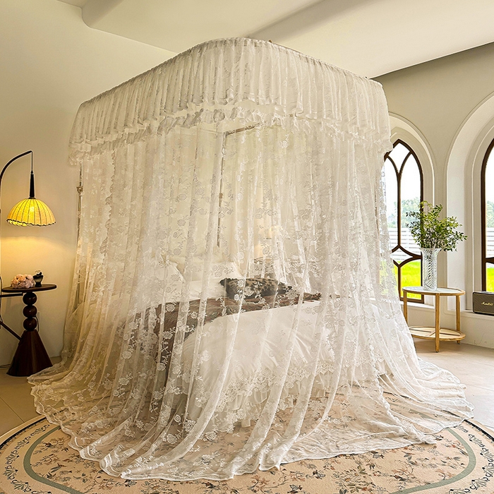 91家纺网 家纺一手货源 找家纺 都市缘蚊帐 2026新款303欧式浪漫导轨蕾丝提花蚊帐 303可可庄园-奶油白