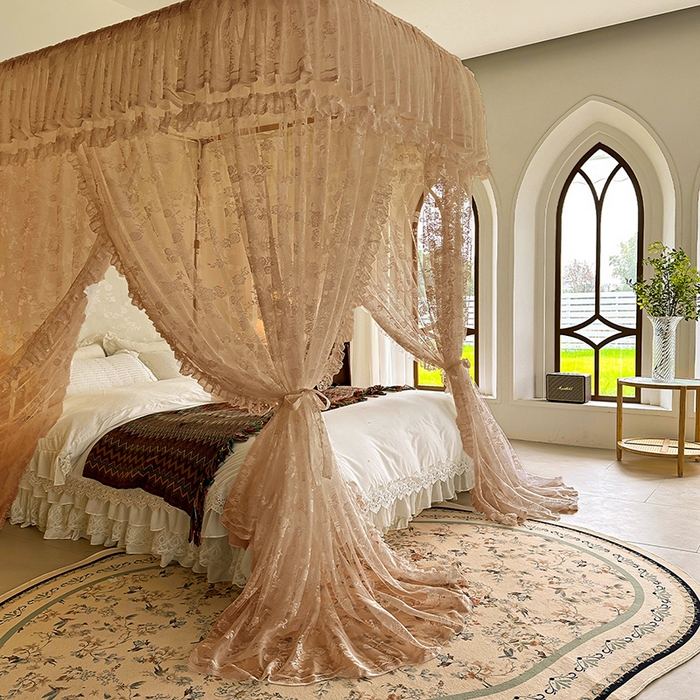 91家纺网 家纺一手货源 找家纺 都市缘蚊帐 2026新款303欧式浪漫导轨蕾丝提花蚊帐 303可可庄园-奶油香槟