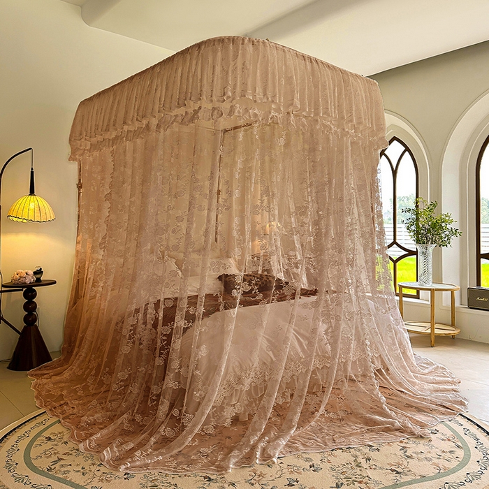 91家纺网 家纺一手货源 找家纺 都市缘蚊帐 2026新款303欧式浪漫导轨蕾丝提花蚊帐 303可可庄园-奶油香槟