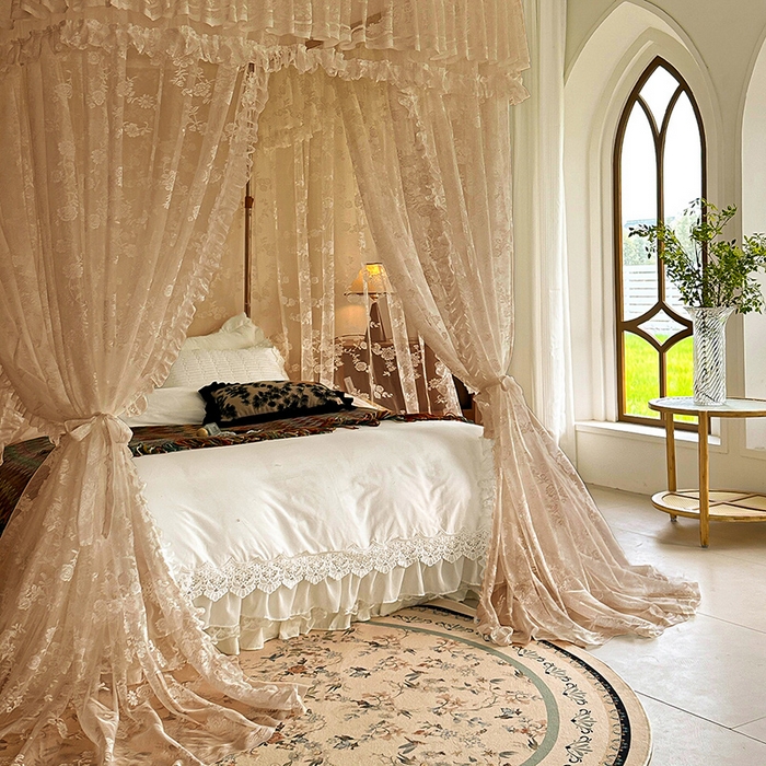 91家纺网 家纺一手货源 找家纺 都市缘蚊帐 2026新款303欧式浪漫导轨蕾丝提花蚊帐 303可可庄园-奶油香槟
