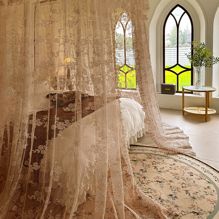 91家纺网 家纺一手货源 找家纺 都市缘蚊帐 2026新款303欧式浪漫导轨蕾丝提花蚊帐 303可可庄园-奶油香槟