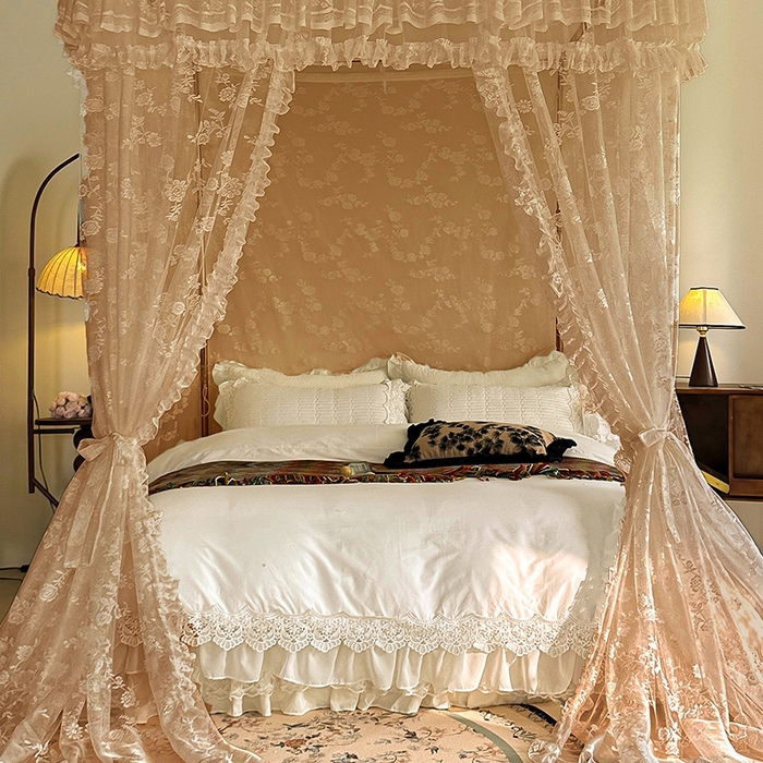 91家纺网 家纺一手货源 找家纺 都市缘蚊帐 2026新款303欧式浪漫导轨蕾丝提花蚊帐 303可可庄园-奶油香槟
