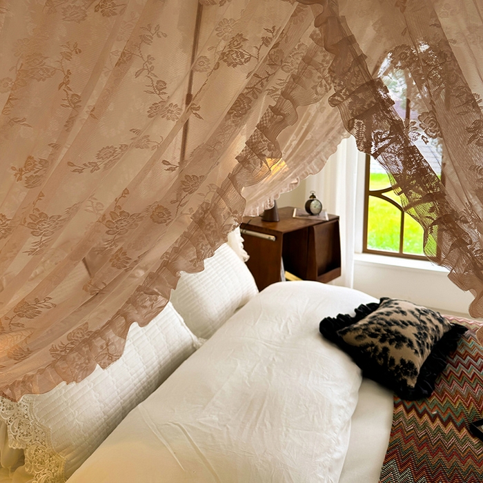 91家纺网 家纺一手货源 找家纺 都市缘蚊帐 2026新款303欧式浪漫导轨蕾丝提花蚊帐 303可可庄园-奶油香槟