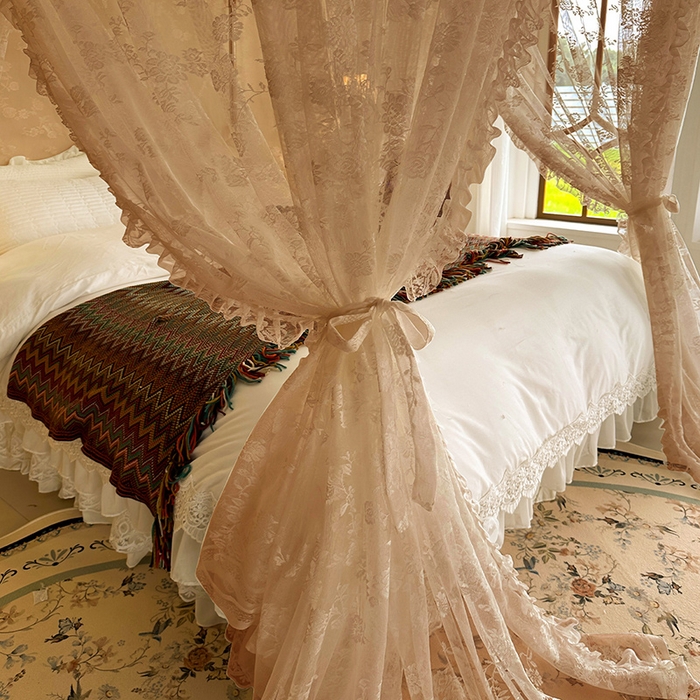 91家纺网 家纺一手货源 找家纺 都市缘蚊帐 2026新款303欧式浪漫导轨蕾丝提花蚊帐 303可可庄园-奶油香槟