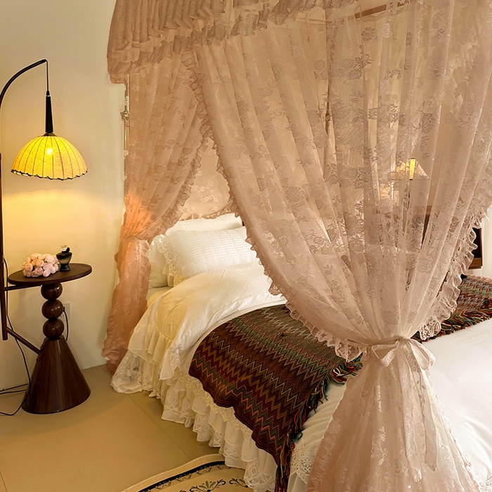 91家纺网 家纺一手货源 找家纺 都市缘蚊帐 2026新款303欧式浪漫导轨蕾丝提花蚊帐 303可可庄园-奶油香槟