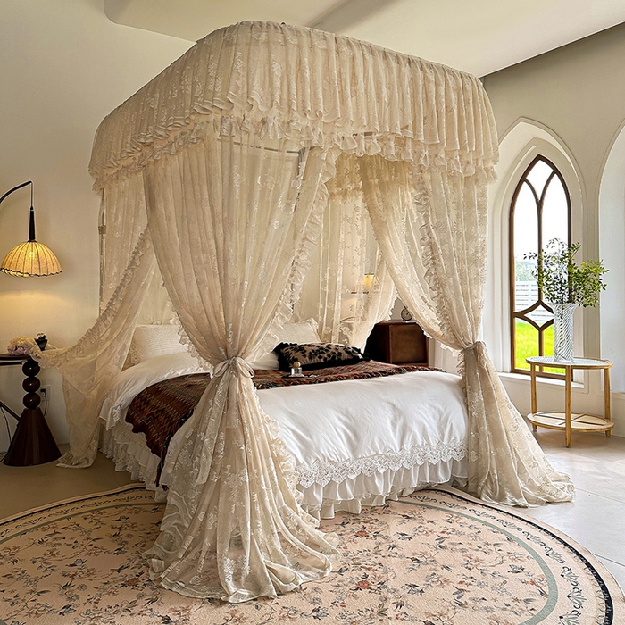 91家纺网 家纺一手货源 找家纺 都市缘蚊帐 2026新款303欧式浪漫导轨蕾丝提花蚊帐 303可可庄园-奶油杏