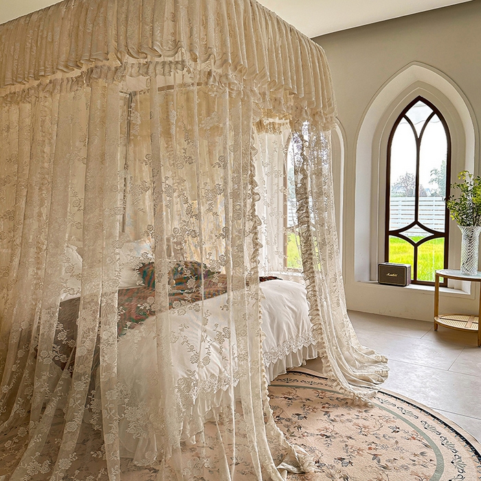 91家纺网 家纺一手货源 找家纺 都市缘蚊帐 2026新款303欧式浪漫导轨蕾丝提花蚊帐 303可可庄园-奶油杏