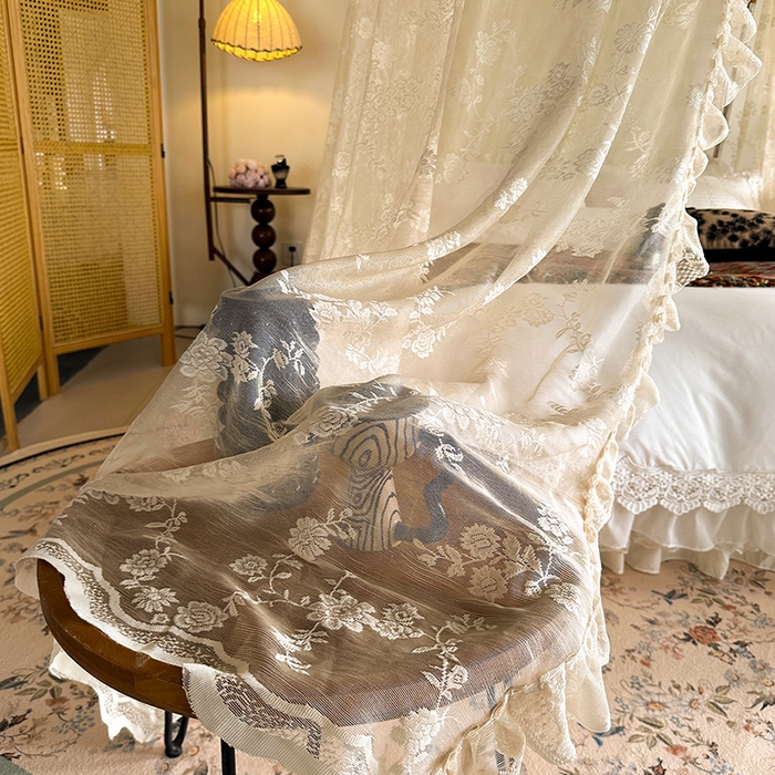 91家纺网 家纺一手货源 找家纺 都市缘蚊帐 2026新款303欧式浪漫导轨蕾丝提花蚊帐 303可可庄园-奶油杏