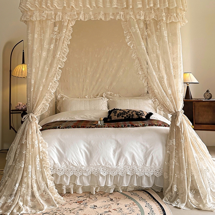 91家纺网 家纺一手货源 找家纺 都市缘蚊帐 2026新款303欧式浪漫导轨蕾丝提花蚊帐 303可可庄园-奶油杏