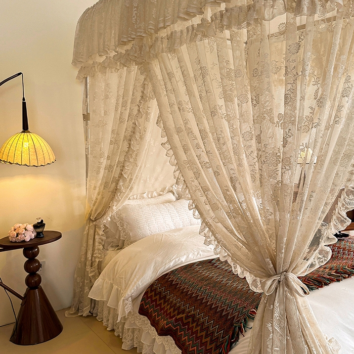91家纺网 家纺一手货源 找家纺 都市缘蚊帐 2026新款303欧式浪漫导轨蕾丝提花蚊帐 303可可庄园-奶油杏
