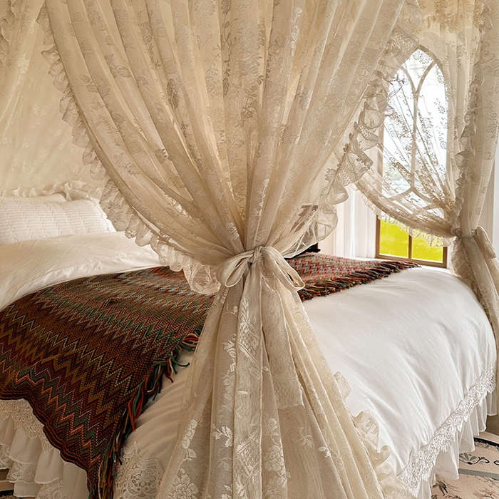 91家纺网 家纺一手货源 找家纺 都市缘蚊帐 2026新款303欧式浪漫导轨蕾丝提花蚊帐 303可可庄园-奶油杏