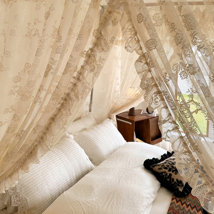 91家纺网 家纺一手货源 找家纺 都市缘蚊帐 2026新款303欧式浪漫导轨蕾丝提花蚊帐 303可可庄园-奶油杏