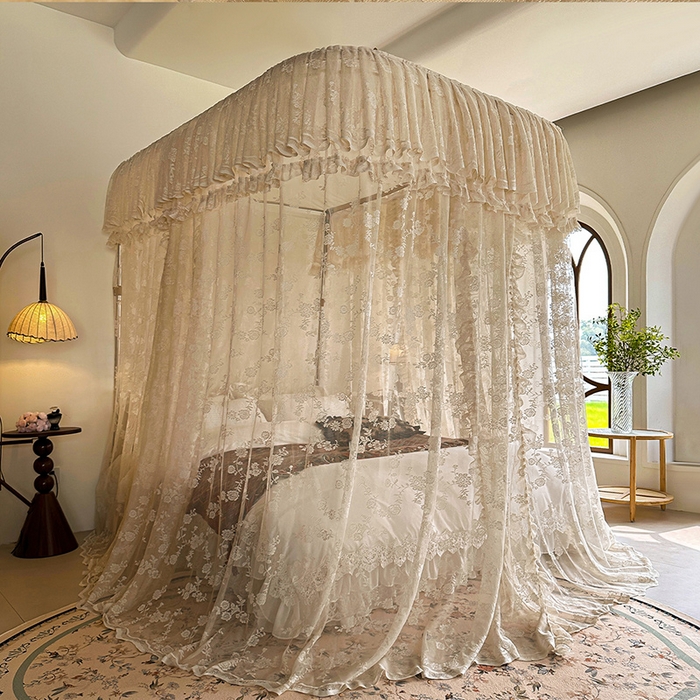 91家纺网 家纺一手货源 找家纺 都市缘蚊帐 2026新款303欧式浪漫导轨蕾丝提花蚊帐 303可可庄园-奶油杏