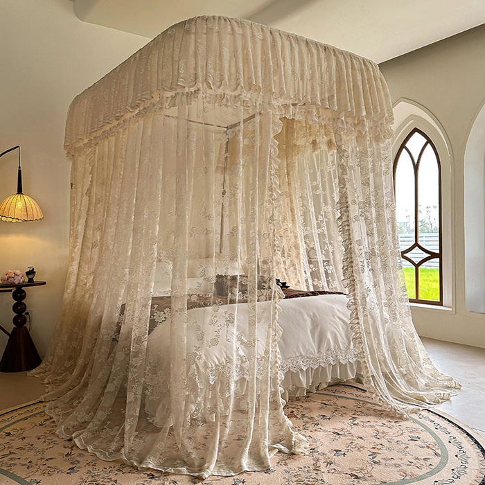 91家纺网 家纺一手货源 找家纺 都市缘蚊帐 2026新款303欧式浪漫导轨蕾丝提花蚊帐 303可可庄园-奶油杏