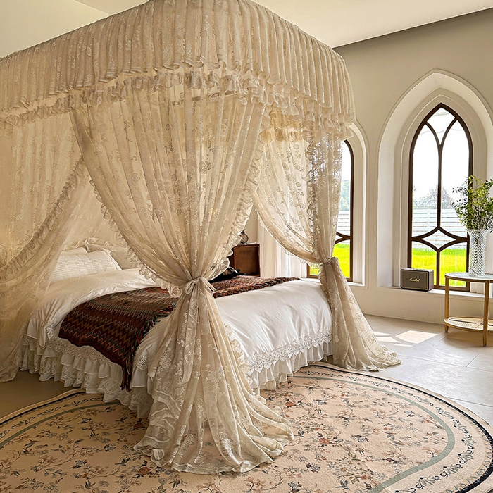 91家纺网 家纺一手货源 找家纺 都市缘蚊帐 2026新款303欧式浪漫导轨蕾丝提花蚊帐 303可可庄园-奶油杏