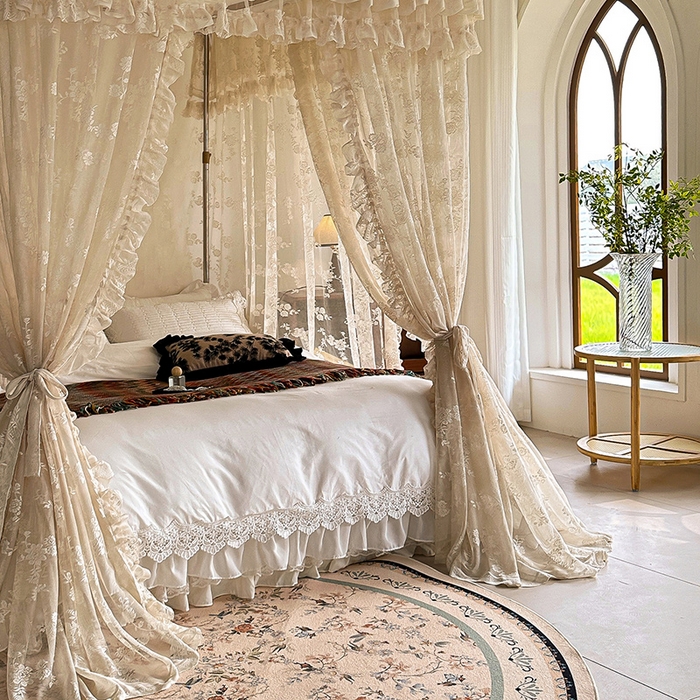 91家纺网 家纺一手货源 找家纺 都市缘蚊帐 2026新款303欧式浪漫导轨蕾丝提花蚊帐 303可可庄园-奶油杏