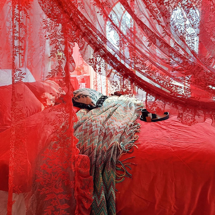 91家纺网 家纺一手货源 找家纺 都市缘蚊帐 2026新款303欧式浪漫导轨蕾丝提花蚊帐 303玫瑰庄园-安哥拉红