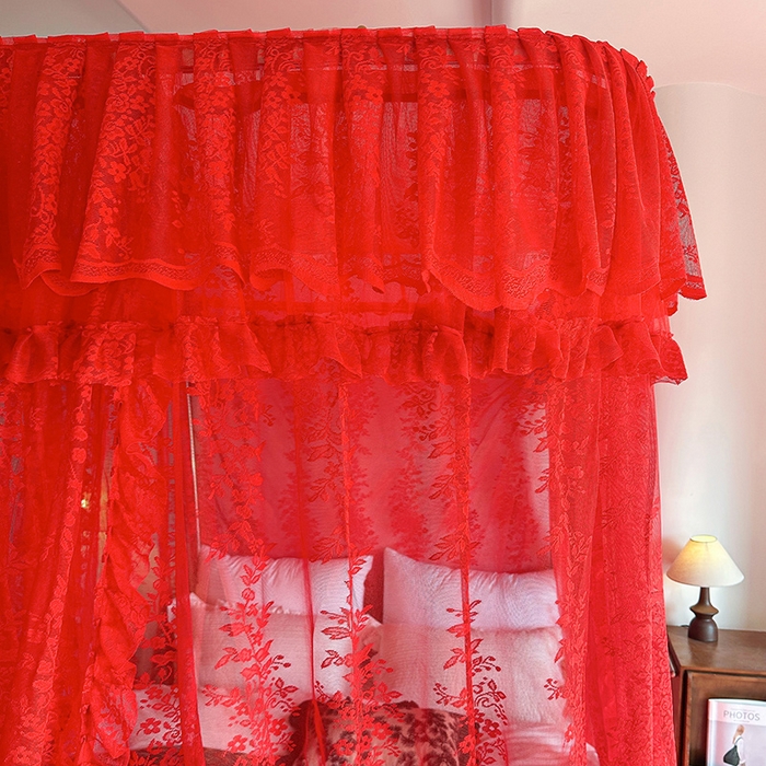 91家纺网 家纺一手货源 找家纺 都市缘蚊帐 2026新款303欧式浪漫导轨蕾丝提花蚊帐 303玫瑰庄园-安哥拉红