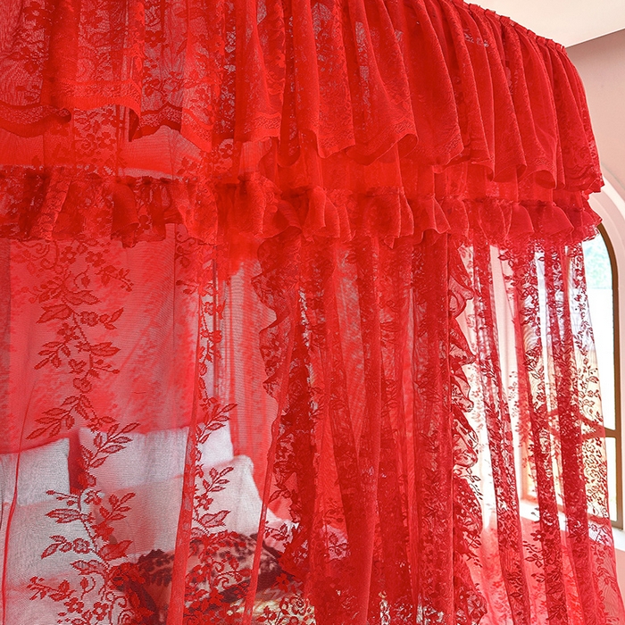 91家纺网 家纺一手货源 找家纺 都市缘蚊帐 2026新款303欧式浪漫导轨蕾丝提花蚊帐 303玫瑰庄园-安哥拉红