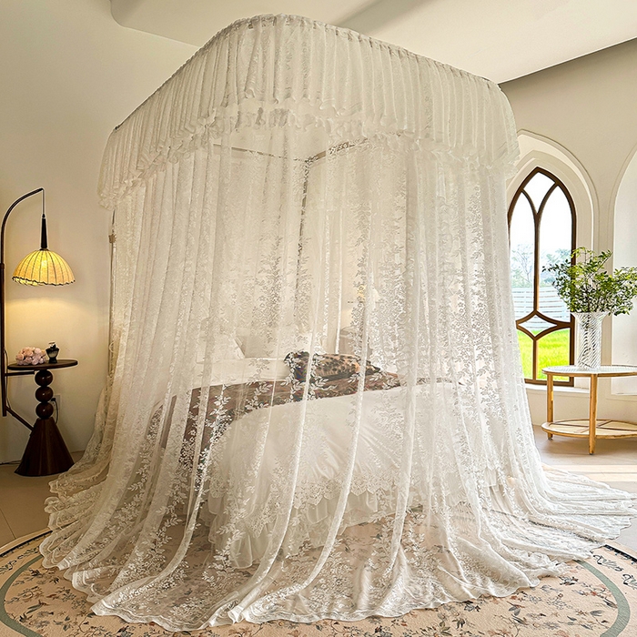 91家纺网 家纺一手货源 找家纺 都市缘蚊帐 2026新款303欧式浪漫导轨蕾丝提花蚊帐 303玫瑰庄园-奶油白