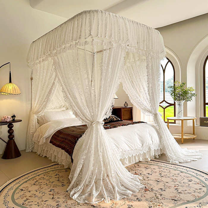 91家纺网 家纺一手货源 找家纺 都市缘蚊帐 2026新款303欧式浪漫导轨蕾丝提花蚊帐 303玫瑰庄园-奶油白