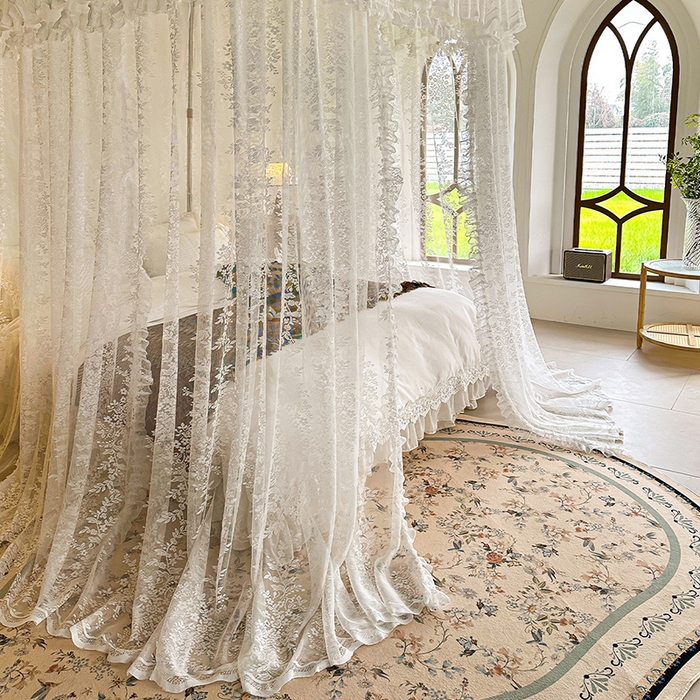 91家纺网 家纺一手货源 找家纺 都市缘蚊帐 2026新款303欧式浪漫导轨蕾丝提花蚊帐 303玫瑰庄园-奶油白