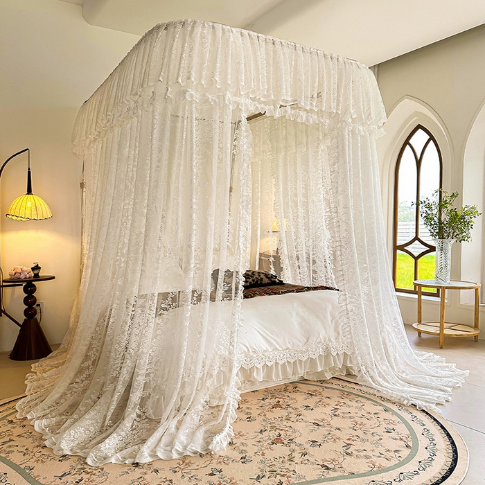 91家纺网 家纺一手货源 找家纺 都市缘蚊帐 2026新款303欧式浪漫导轨蕾丝提花蚊帐 303玫瑰庄园-奶油白