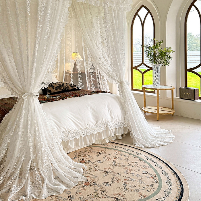91家纺网 家纺一手货源 找家纺 都市缘蚊帐 2026新款303欧式浪漫导轨蕾丝提花蚊帐 303玫瑰庄园-奶油白