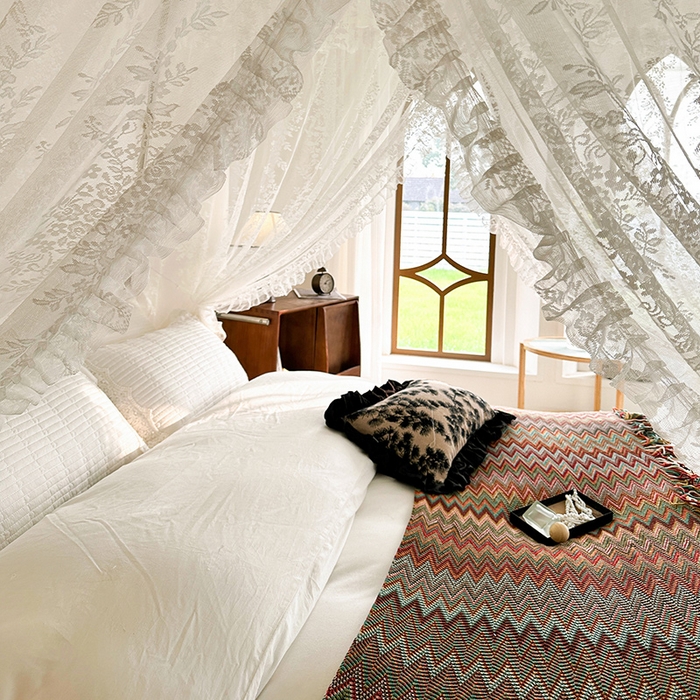 91家纺网 家纺一手货源 找家纺 都市缘蚊帐 2026新款303欧式浪漫导轨蕾丝提花蚊帐 303玫瑰庄园-奶油白