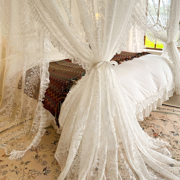 91家纺网 家纺一手货源 找家纺 都市缘蚊帐 2026新款303欧式浪漫导轨蕾丝提花蚊帐 303玫瑰庄园-奶油白