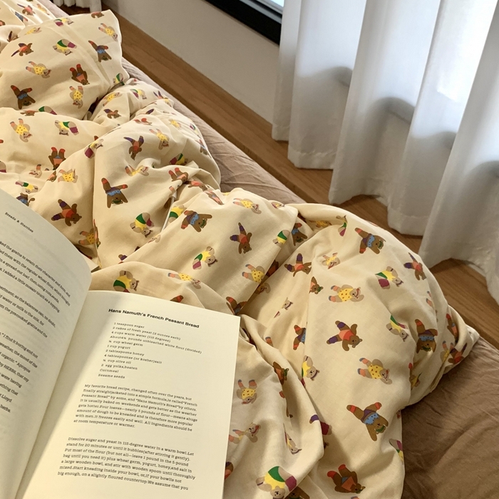 91家纺网 家纺一手货源 找家纺 源启生活 2025新款A类全棉双层纱四件套 啾啾熊