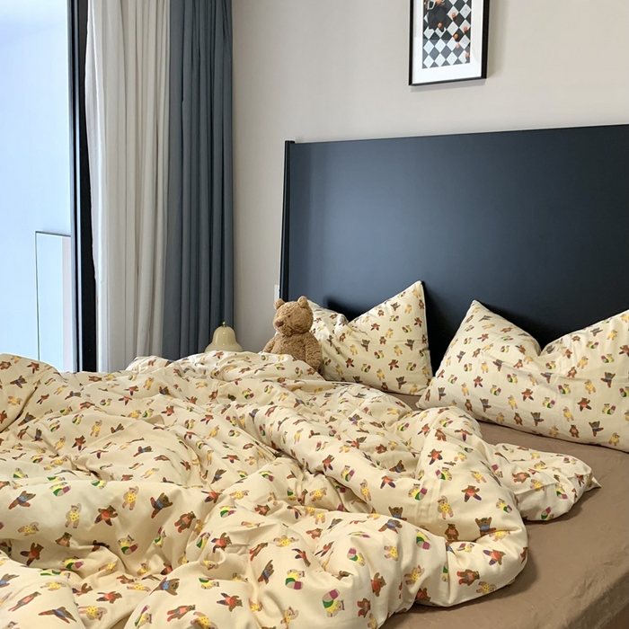 91家纺网 家纺一手货源 找家纺 源启生活 2025新款A类全棉双层纱四件套 啾啾熊