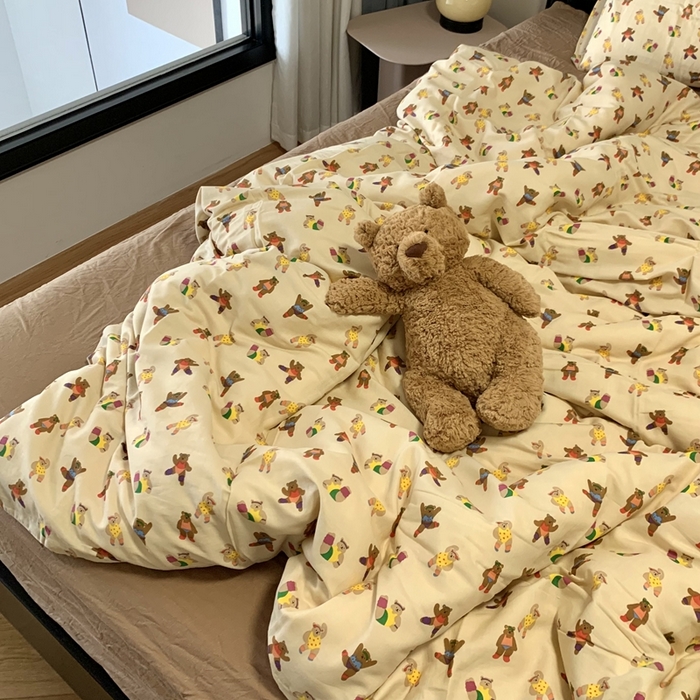 源启生活 2025新款A类全棉双层纱四件套 啾啾熊