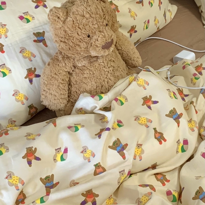 91家纺网 家纺一手货源 找家纺 源启生活 2025新款A类全棉双层纱四件套 啾啾熊