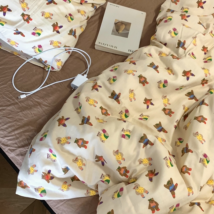 91家纺网 家纺一手货源 找家纺 源启生活 2025新款A类全棉双层纱四件套 啾啾熊