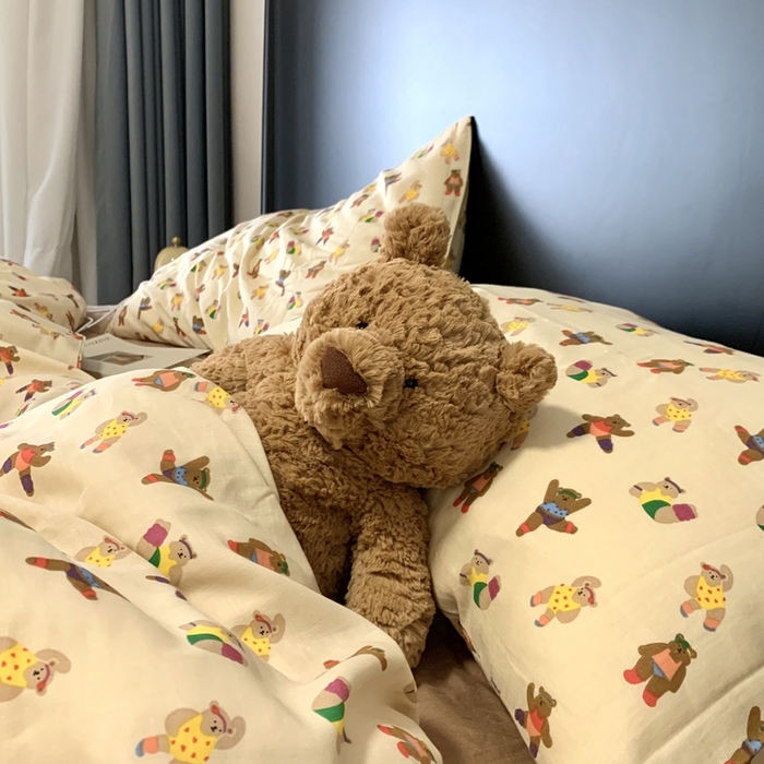 91家纺网 家纺一手货源 找家纺 源启生活 2025新款A类全棉双层纱四件套 啾啾熊