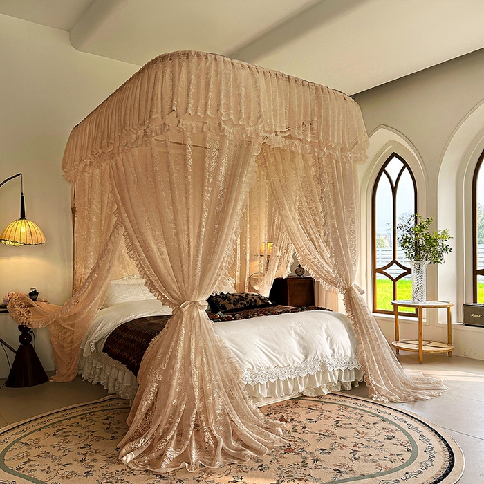 91家纺网 家纺一手货源 找家纺 都市缘蚊帐 2026新款303欧式浪漫导轨蕾丝提花蚊帐 303玫瑰庄园-奶油香槟